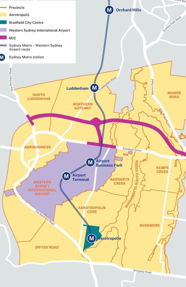 The Aerotropolis and associated precincts as of 2024. Photo: Supplied