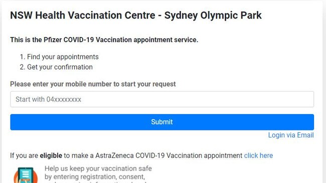 NSW Health COVID-19 vaccine pre-screening questionnaire. Picture: Supplied