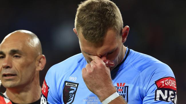 Tom Trbojevic injured during Game 2 of the State of Origin 2023, Queensland V NSW at Suncorp Stadium in Brisbane. Pics Adam Head