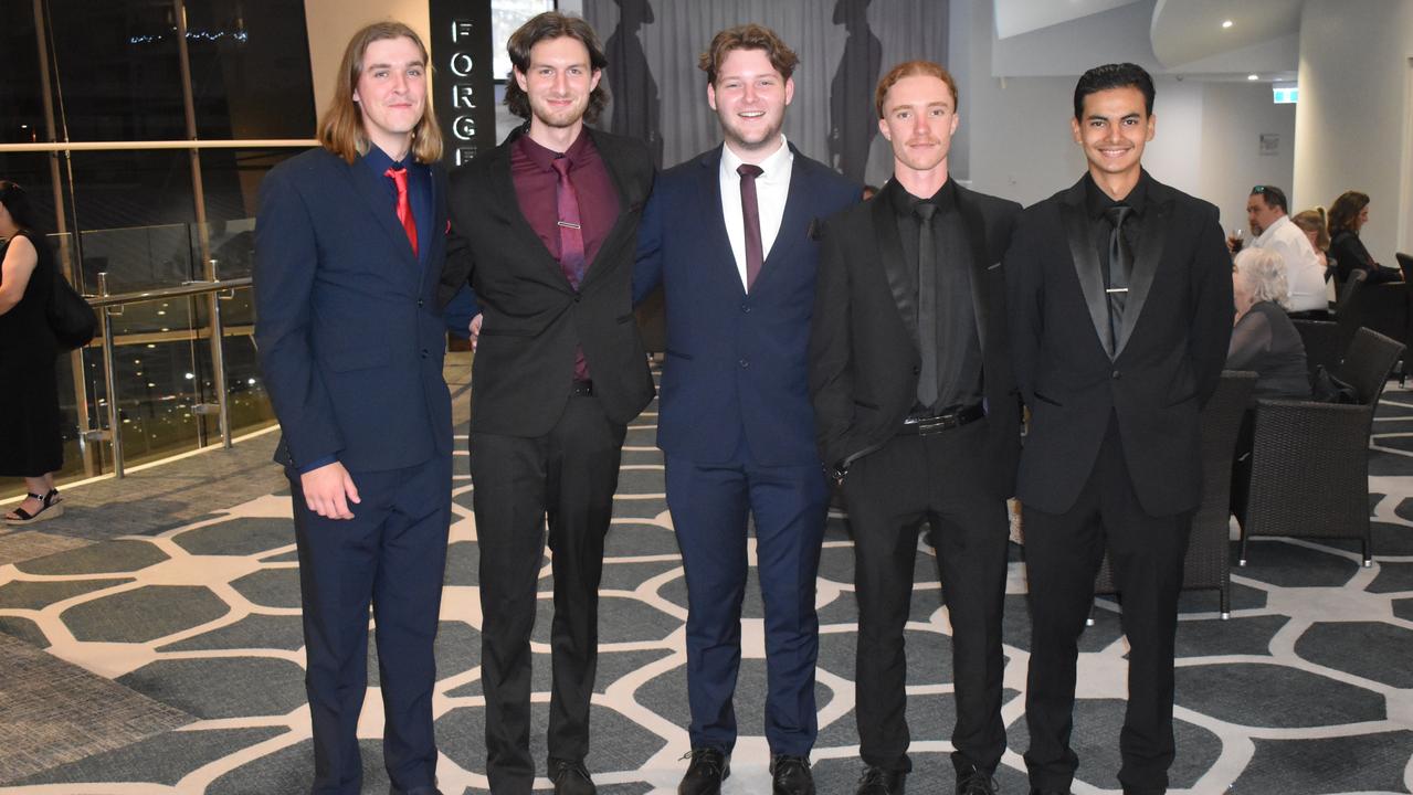 Jay Walters, Zane Kennedy Noah Thompson Hayden Boyd and Alexander Godens at the 2022 Nambour State College formal. Picture: Eddie Franklin