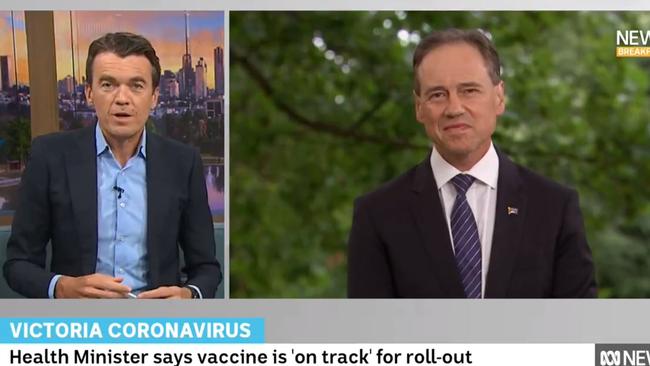 Greg Hunt and Michael Rowland clash in tense ABC interview. Picture: Supplied