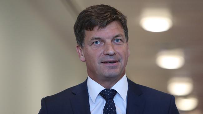 Angus Taylor speaking to the media at Parliament House in Canberra. Picture Kym Smith