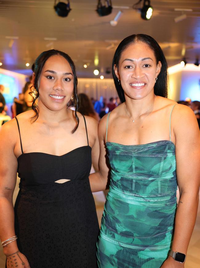 Dannii Perese and Pauline Piliae-Rasabale at the Gold Coast Titans NRLW 2025 Season Launch at Isoletto The Star Gold Coast. Picture, Portia Large.