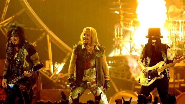 SAN FRANCISCO, CA - JUNE 15: (L - R) Nikki Sixx, Vince Neil, Mick Mars, and Tommy Lee of Motley Crue perform in support of the bands' 30th Anniversay Tour at The Warfield on June 15, 2011 in San Francisco, California. (Photo by Tim Mosenfelder/Getty Images)