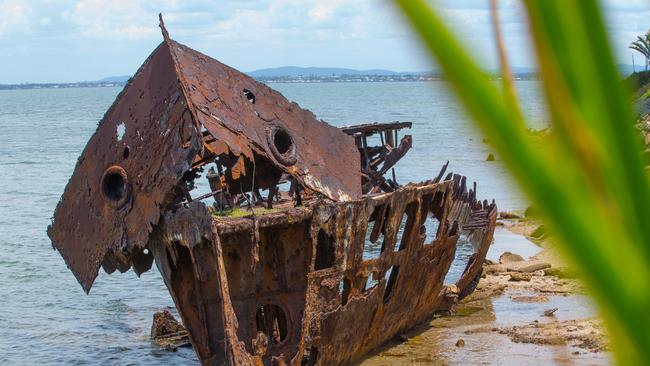 The HMQS Gayundah bow is on the verge of collapse. Photo taken in 2018. Photo: AAP /Renae Droop