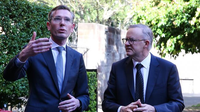 NSW Premier Dominic Perrottet and Prime Minister Anthony Albanese announced the naming of ‘Queen Elizabeth II Place’ on Macquarie St. Picture: NCA Newswire/Gaye Gerard