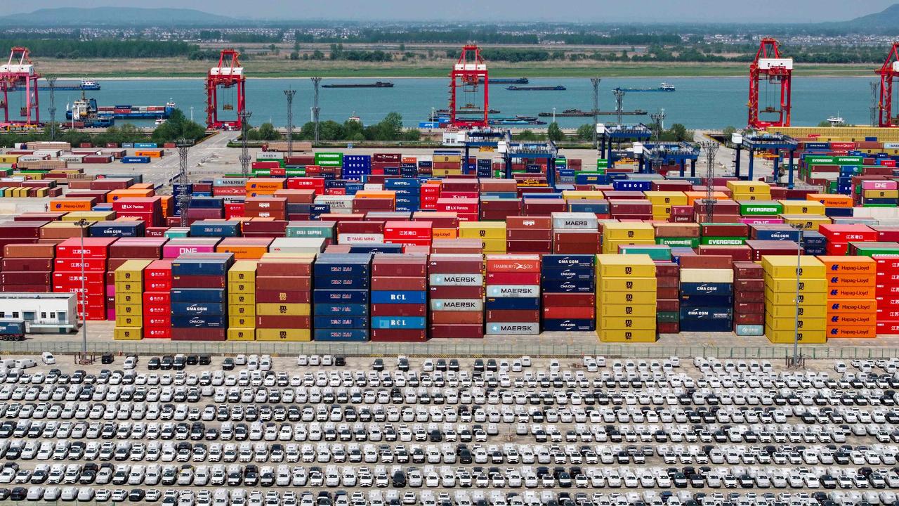 Chinese made cars are seen at the port in Nanjing, in China’s eastern Jiangsu province on April 16, 2025, as they wait to be loaded onto ships for export. Picture: AFP.