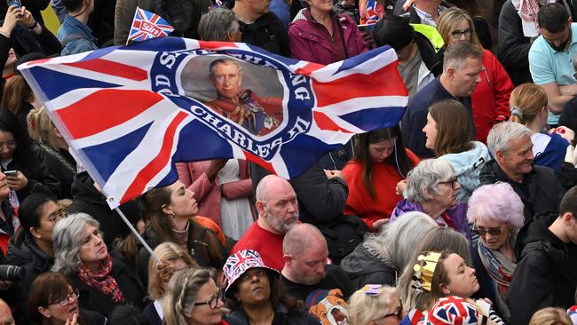 Well-wishers line the route of the 'King's Procession', a two kilometres stretch from Buckingham Palace to Westminster Abbey, in central London. Picture: AFP