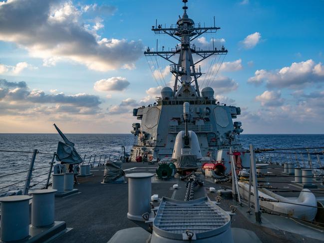 This US Navy photo released April 29, 2020 shows The Arleigh-Burke class guided-missile destroyer USS Barry (DDG 52) conducting underway operations on April 28, 2020 in the South China Sea. - Barry is forward-deployed to the US 7th Fleet area of operations in support of security and stability in the Indo-Pacific region. A US Navy  guided-missile destroyer sailed through waters near the Paracel islands in the South China Sea challenging China's claim to the area, the Navy said April 29, 2020. The USS Barry undertook the so-called "freedom of navigation operation" on Tuesday, a week after Beijing upped its claims to the region by designating an official administrative district for the islands. (Photo by Samuel HARDGROVE / US NAVY / AFP) / RESTRICTED TO EDITORIAL USE - MANDATORY CREDIT "AFP PHOTO US NAVY/SAMUEL HARDGROVE/HANDOUT " - NO MARKETING - NO ADVERTISING CAMPAIGNS - DISTRIBUTED AS A SERVICE TO CLIENTS