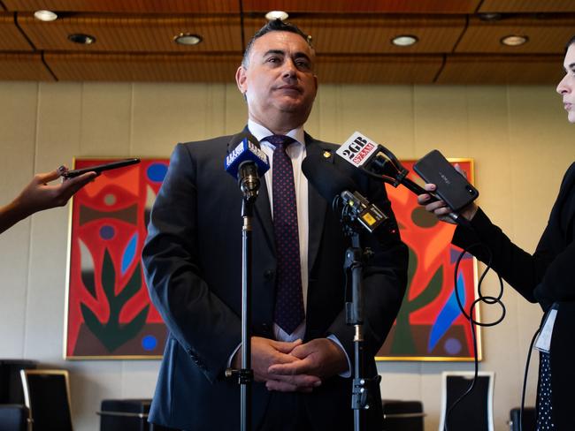 NSW Deputy Premier John Barilaro speaking with media. Picture: Paul Braven