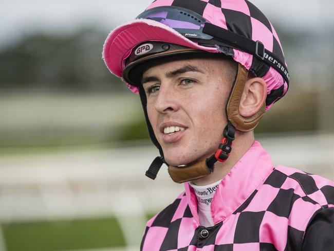 Jockey Ben Thompson after partnering with Rothfire to win the King of the Mountain at Clifford Park Racecourse, Monday, January 1, 2024. Picture: Kevin Farmer