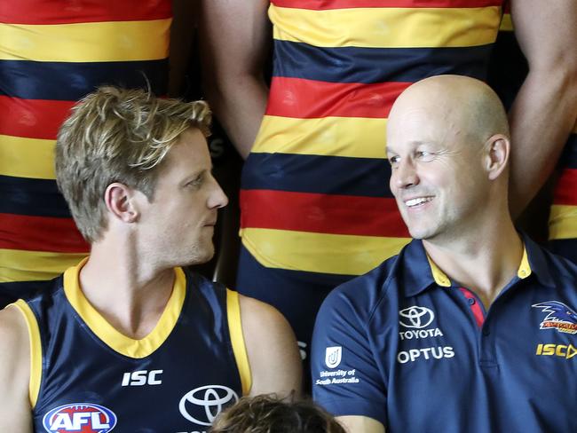 AFL - Adelaide Crows official photo day at the West Lakes Club Rooms. Players get put into position with captain Rory Sloane and New Coach Matthew Nicks front and centre - . Picture SARAH REED