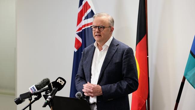 Prime Minister Anthony Albanese delivers a press conference in Cairns in July 2024. At the time he said he would require additional information before investing further into Cairns’ water security project. Picture: Brendan Radke