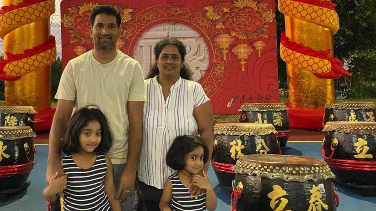 The Murugappan family on an outing on Christmas Island in February before the youngest girl, Tharnicaa, became ill and was evacuated to Perth. The family is now in community detention in Perth.