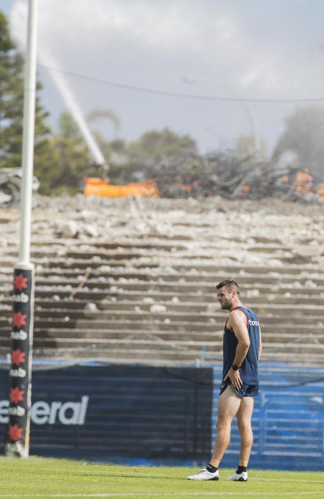 Brad Crouch training at Footy Park which is being demolished. Picture: Simon Cross.