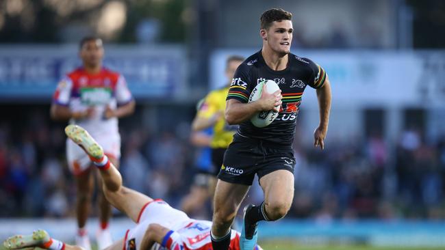 Tamou went into protective mode to look after his little teammate, Nathan Cleary. Picture: Getty