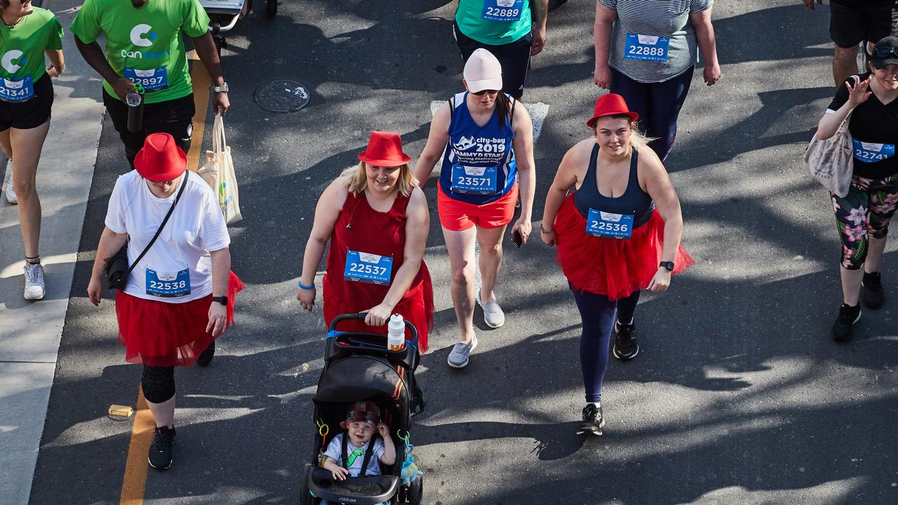 City to Bay participants walking in Adelaide, Sunday, Sept. 15, 2019. Picture: MATT LOXTON