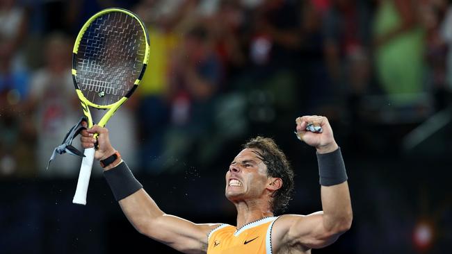 Rafael Nadal celebrates his emphatic win. Picture: Getty Images.