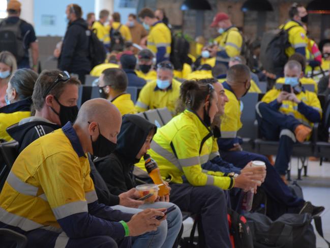 FIFO workers at Perth Airport. Picture: Rebecca Le May/NCA NewsWire