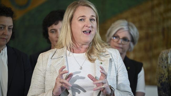 MP Kylea Tink joins other Independent senators at a press conference at Parliament House in Canberra. Picture: NewsWire / Martin Ollman