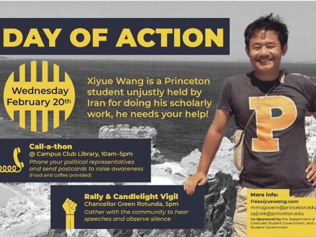 A poster promoting a rally to support Xiyue Wang. Picture: Supplied