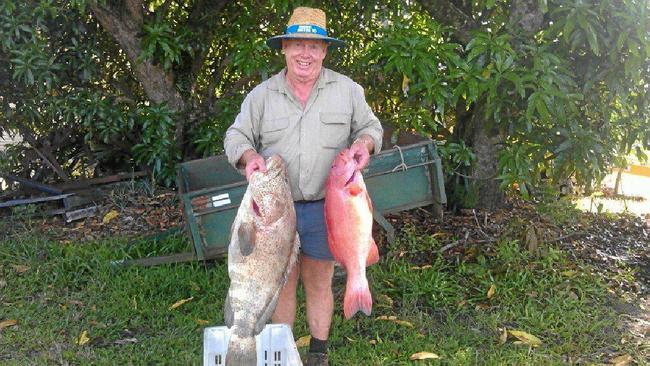 FARMER Keith Paxton with a 17kg cod and 5.5kg coral trout he caught off Mooloolaba in 2016. Picture: Contributed