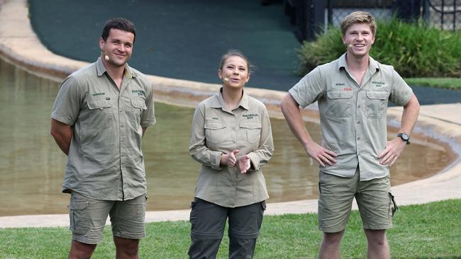 Chandler Powell with Bindi and Robert Irwin.