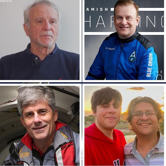 Missing on board the Titan are, from top left, French Titanic expert Paul-Henri Nargeolet, British billionaire Hamish Harding, pilot Stockton Rush, the CEO of OceanGate Expeditions, and Pakistani father-son duo Shahzada (right) and Sulaiman Dawood.