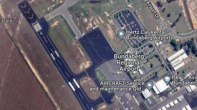 A satellite image of Bundaberg Airport.