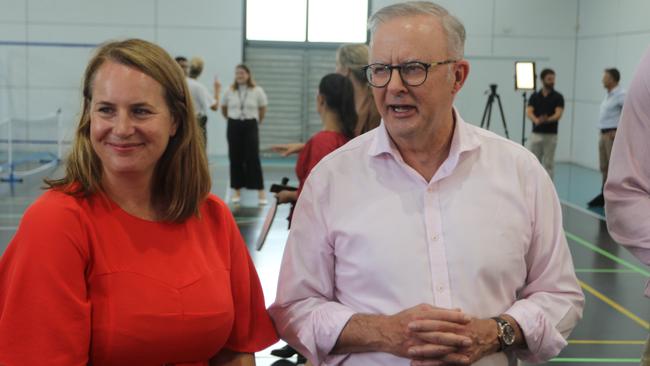 Cairns-based Labor Senator for Queensland Nita Green and Prime Minister Anthony Albanese at PCYC Cairns on Tuesday, January 7, 2025. Picture: Samuel Davis