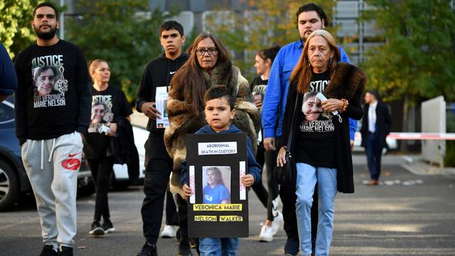 Supporters arrive for an Indigenous smoking ceremony at the Coroners Court of Victoria during last year’s inquest. Picture: Joel Carrett