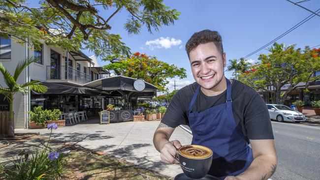 Alex Sterling, lead barista at Journey Cafe and bar, on Racecourse Road, Ascot. Picture: AAP/Renae Droop