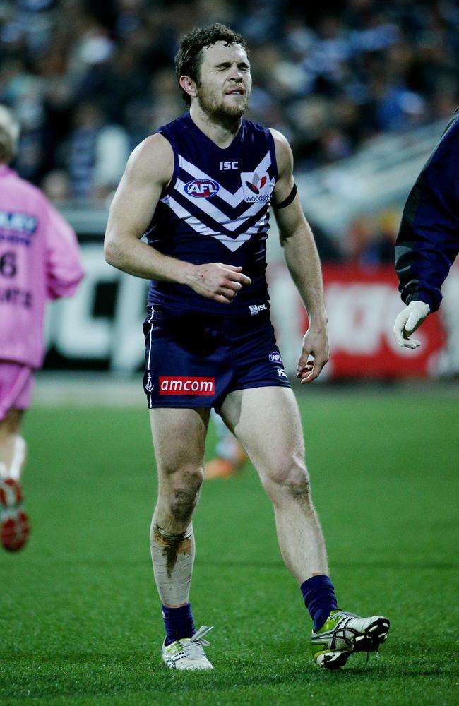 Hayden Ballantyne struggled with injury throughout the match. Picture: Colleen Petch