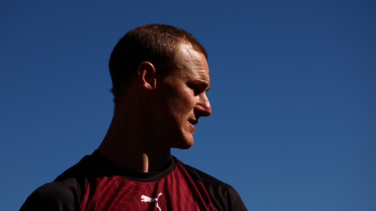 GOLD COAST, AUSTRALIA - JULY 10: Daly Cherry-Evans speaks to media during a Queensland Maroons State of Origin training session at Sanctuary Cove on July 10, 2023 in Gold Coast, Australia. (Photo by Chris Hyde/Getty Images)