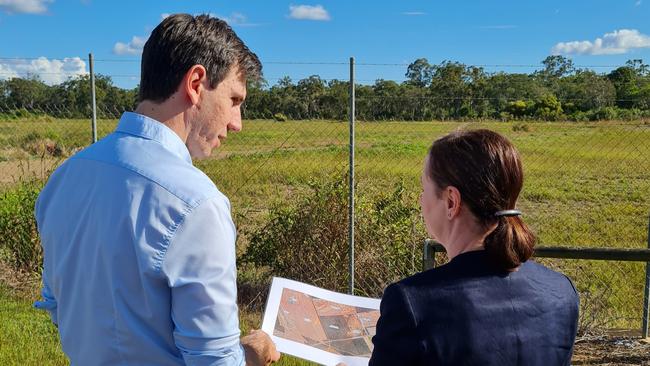 Bundaberg MP Tom Smith and Health Minister Yvette D’Ath at the site where a $1.2 billion Bundaberg level 5 hospital is set to be built.