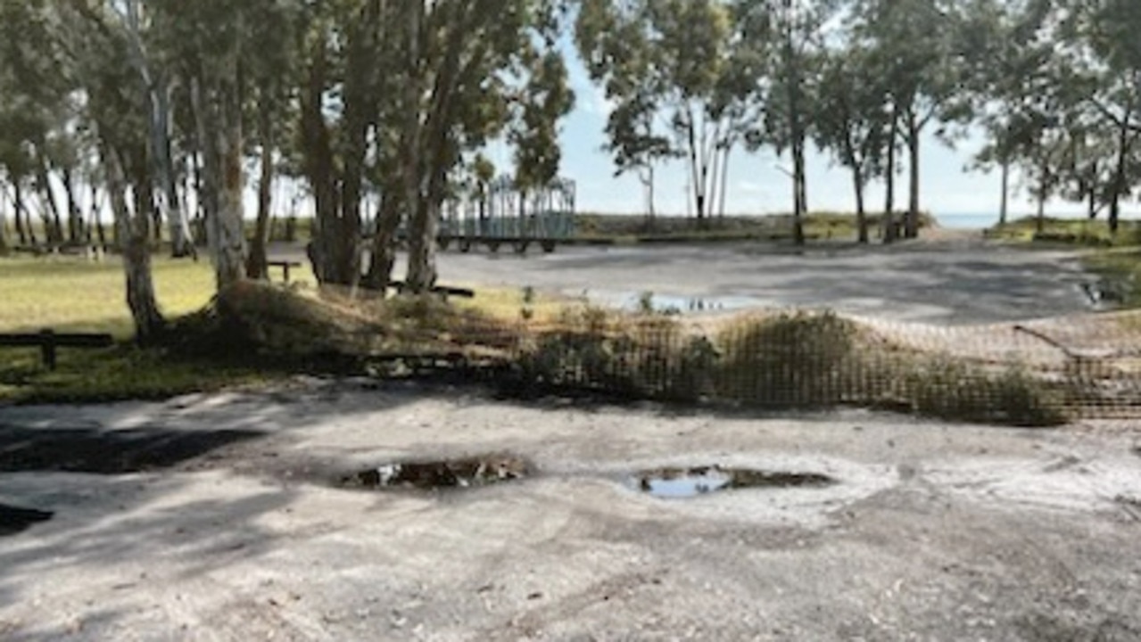 The car park at the centre of the native title controversy in Burrum Heads, with a makeshift blockade erected earlier this year. Picture: Supplied