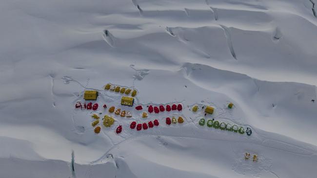 An aerial view shows Camp 1 on the way to the summit of Mount Everest in May. Picture: AP /Pasang Rinzee Sherpa