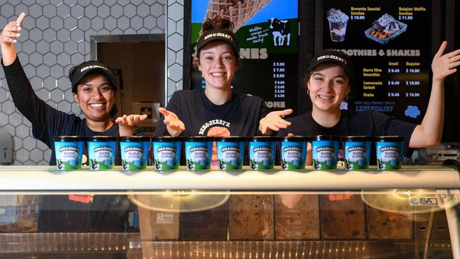 Ben & Jerry’s Durangi, Emily and Annie are ready to reward customers with free ice cream. Picture: Penny Stephens