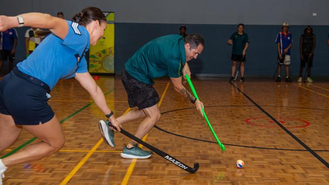 Brad Hore as Olympians and scholarship coaches run training sessions for Katherine youth at RAAF Base Tindal. Picture: Pema Tamang Pakhrin