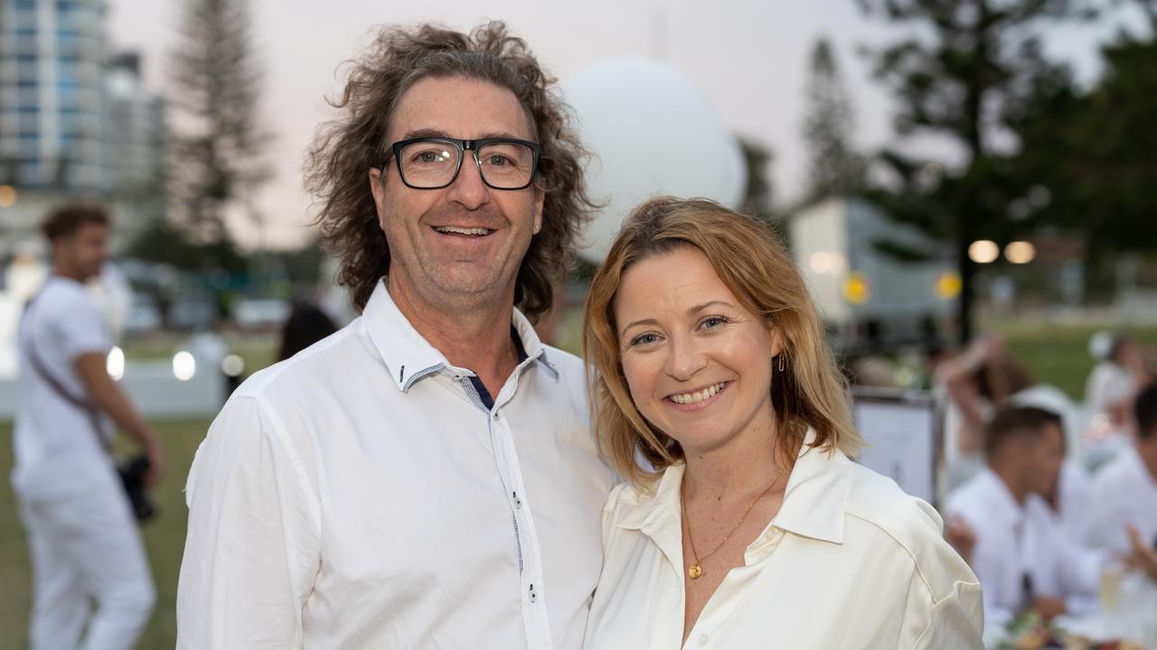 Daniel King and Carly King. The Pulse for DÃ&#131;Â®ner en Blanc Gold Coast at Broadbeach Park on April 22, 2023. Picture: Celeste Humphrey