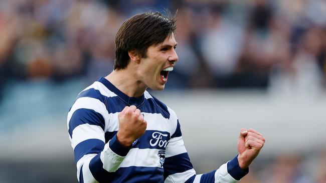 Ollie Henry played a part in Geelong’s dominant third term. Picture: Dylan Burns/AFL Photos via Getty Images