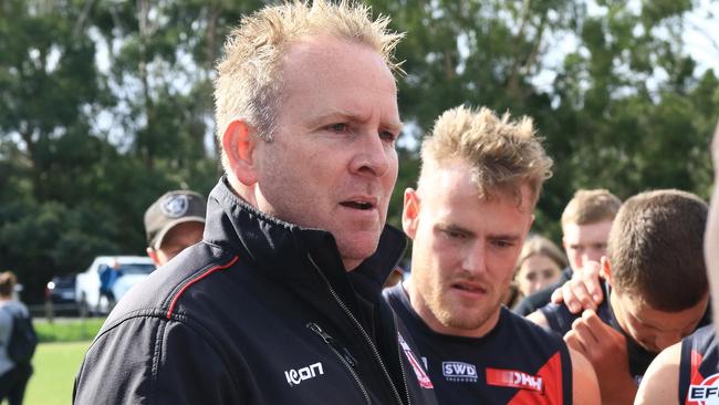 Luke Galliott works the huddle for South Belgrave on Saturday. Picture: Davis Harrigan