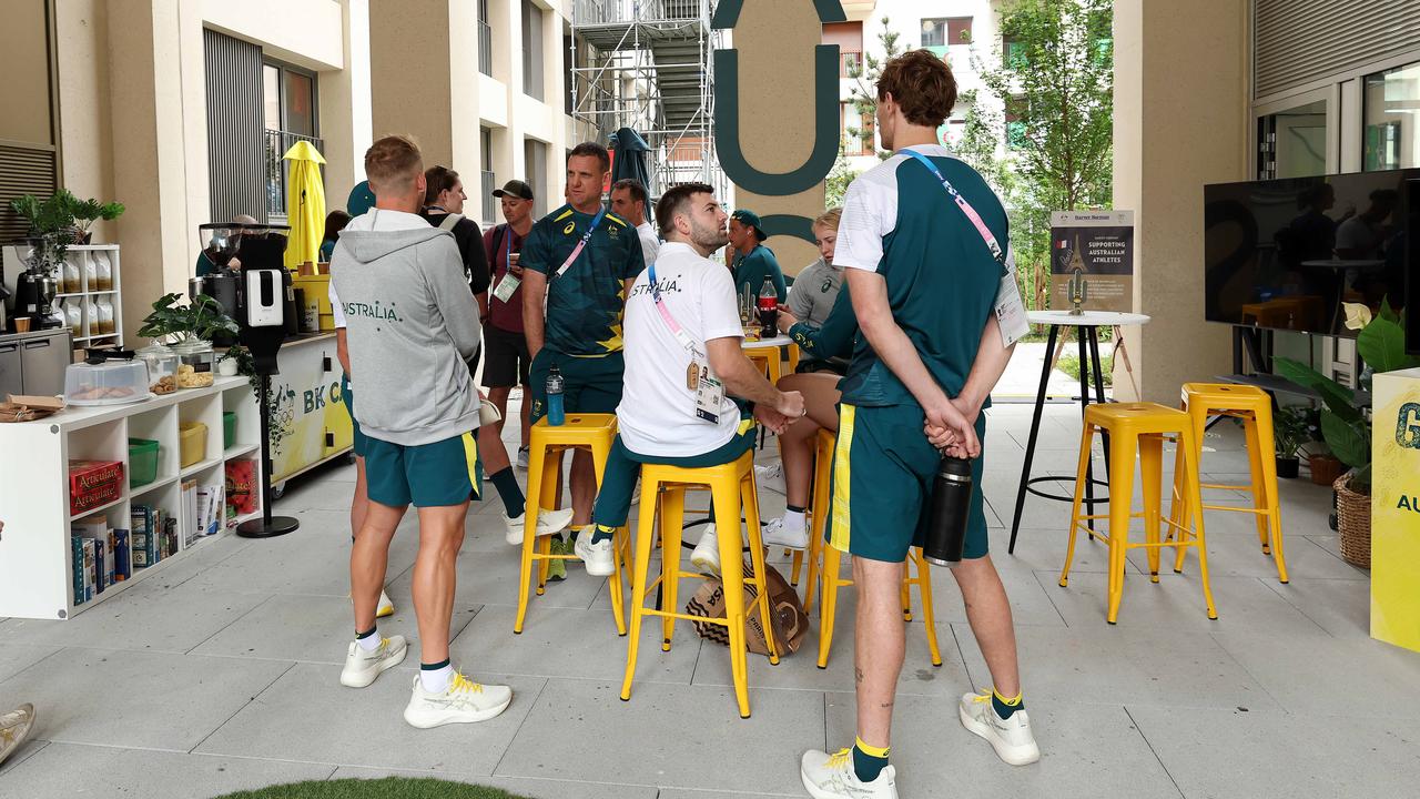 The “porch” in the Olympic Village, where Australian athletes can get a coffee and mingle. Picture: Adam Head