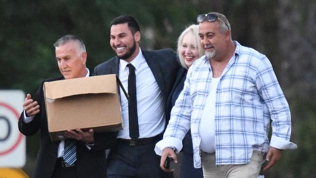 An overjoyed Salim Mehajer leaves the Silverwater Correctional Complex with father Mohamed, lawyer Zali Burrows and friend Samir Bargshoon.