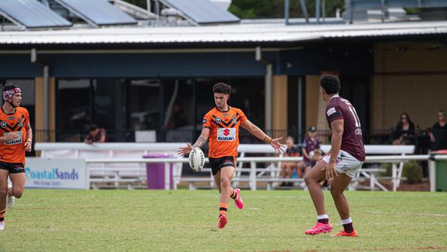 Xavier Hellyer’s kicking game today in the wet was excellent. Picture courtesy of Dylan Fernley Media.