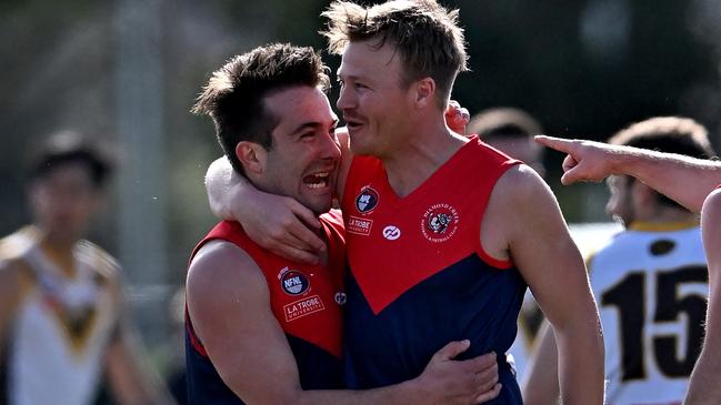 NFL: Diamond Creek players celebrate a goal. Picture: Andy Brownbill