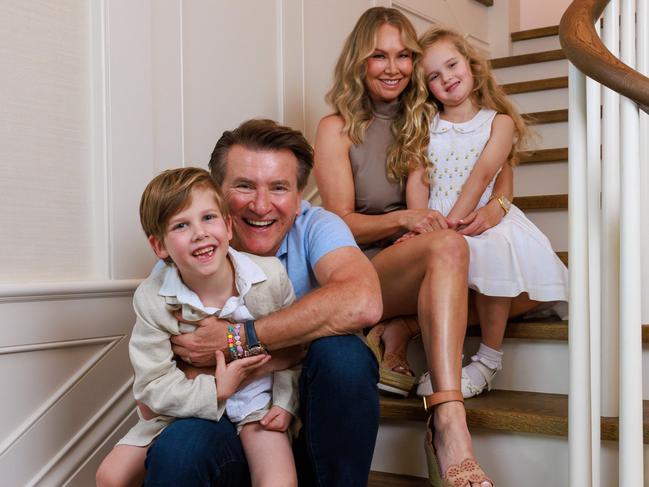 Robert Herjavec and Kym Johnson with their twins, Hudson and Haven, at home in Centennial Park, Sydney, last October. “My kids and husband are my world.” Picture: Justin Lloyd