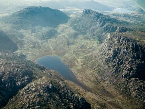 An aerial image of the Walls of Jerusalem. Lake Malbena is south of the Walls in this National Park. Picture: BOB BROWN