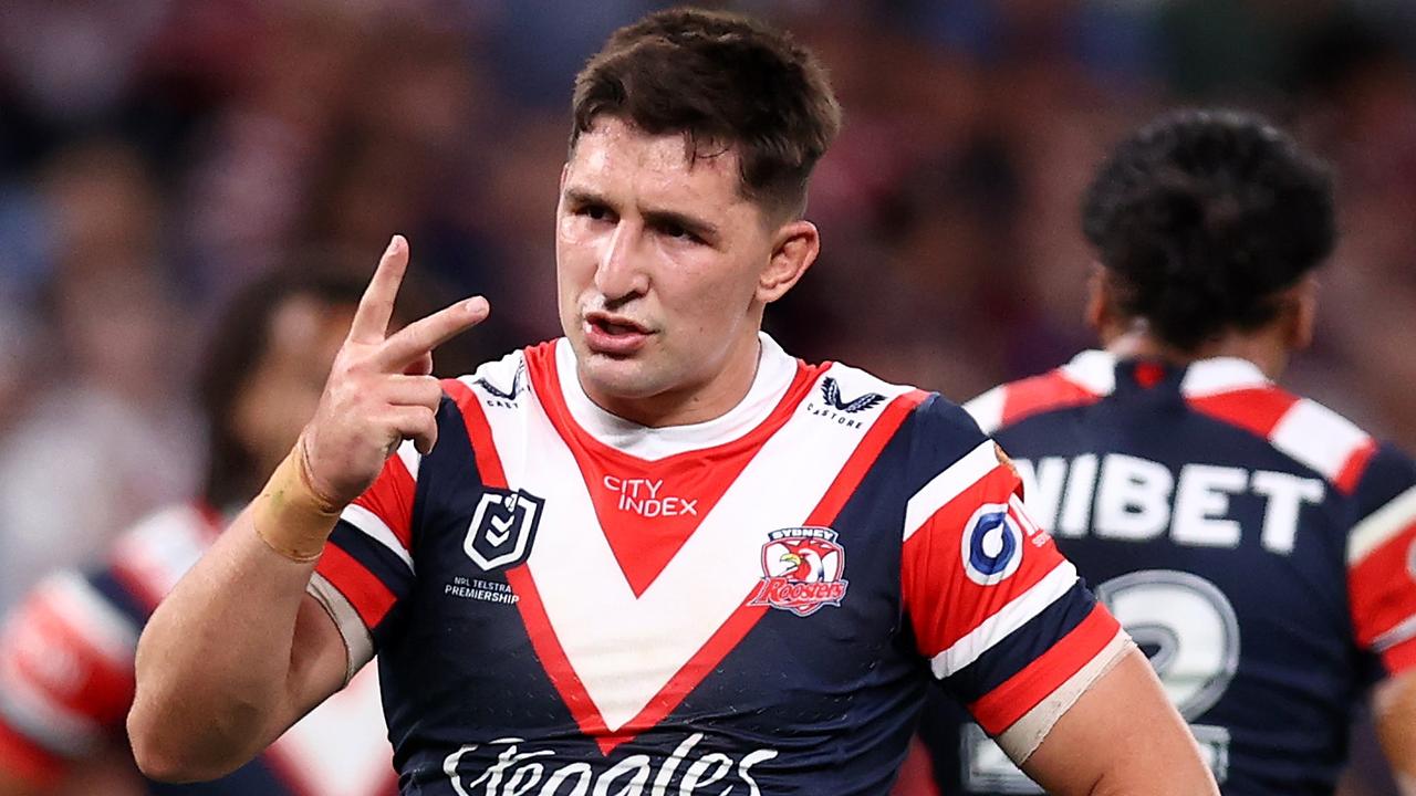 SYDNEY, AUSTRALIA - SEPTEMBER 21: VictorÃ&#130;Â Radley of the Roosters reacts during the NRL Semi Final match between Sydney Roosters and Manly Sea Eagles at Allianz Stadium on September 21, 2024 in Sydney, Australia. (Photo by Jason McCawley/Getty Images)