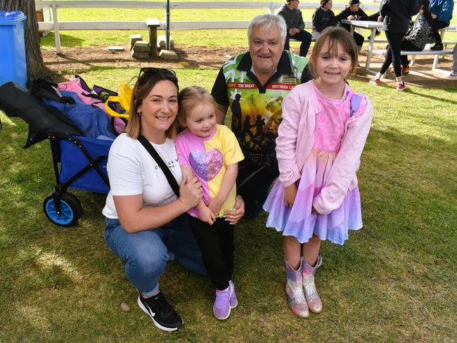 Attendees enjoying the 159th Sale Agricultural Show at the Sale Showgrounds on Friday, November 01, 2024: Tara Barclay, Darcie, Elara and Glenn Barclay. Picture: Jack Colantuono